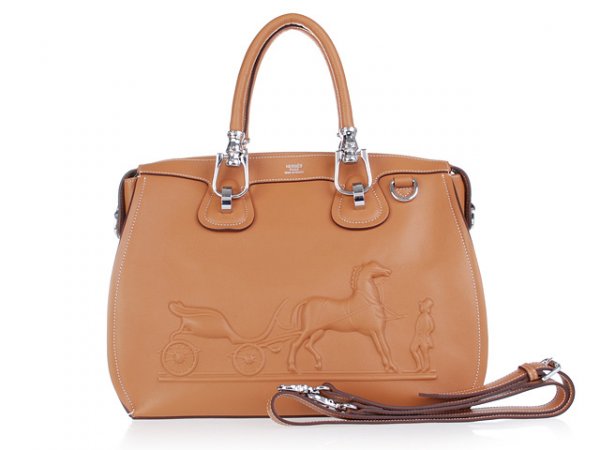 Hermes 2013 Horse Draw Carriage Embossed Brown Silver